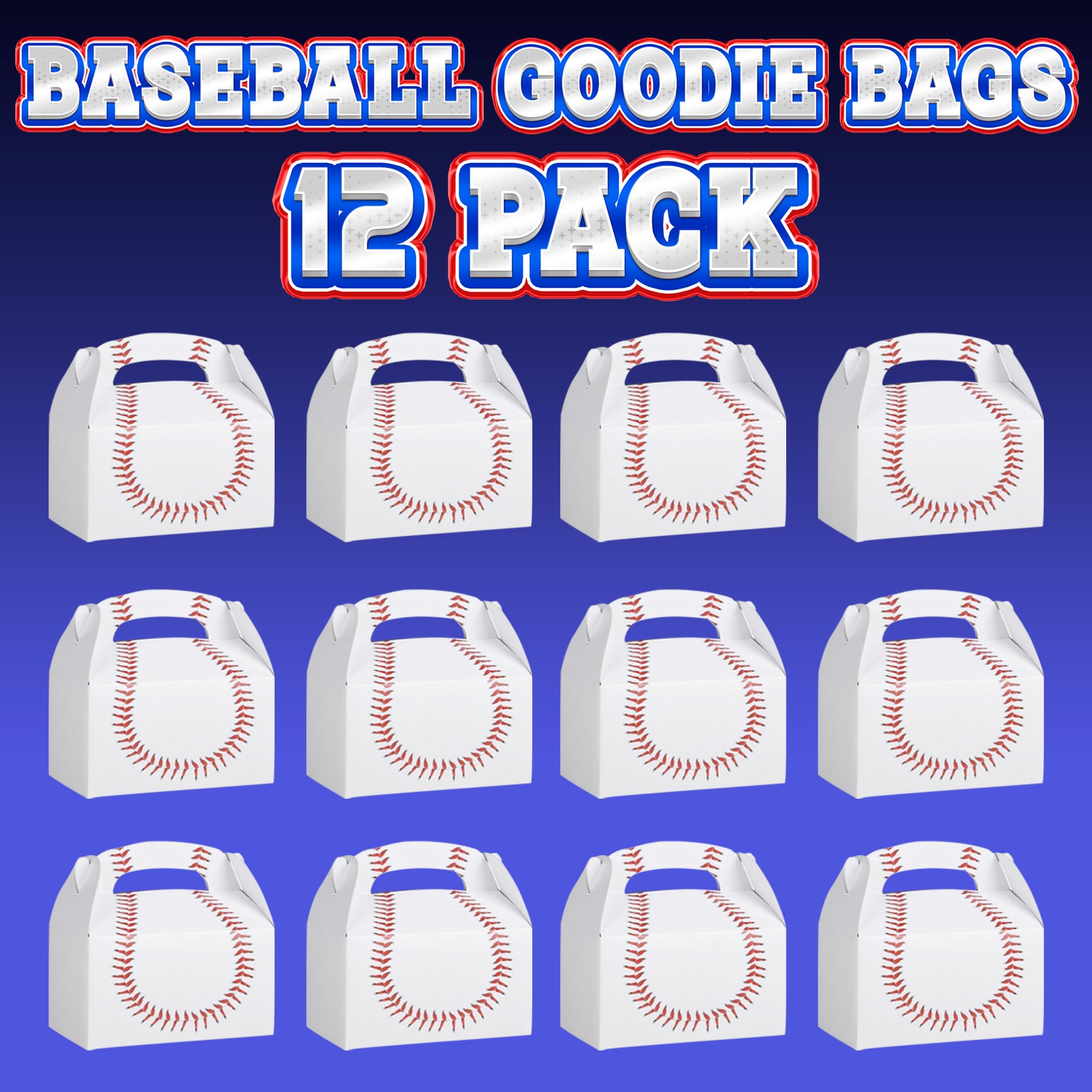 Baseball Treat Boxes for Party Favors and Snacks - (Pack of 12) Bulk Team Snack Treat Boxes for Baseball Goodie Bags Favors and Themed Birthday Party Gift Supplies for Kids
